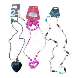 Y2K Scene Kid Emo Necklace Lot Deadstock Heart Jewelry Set NOS
